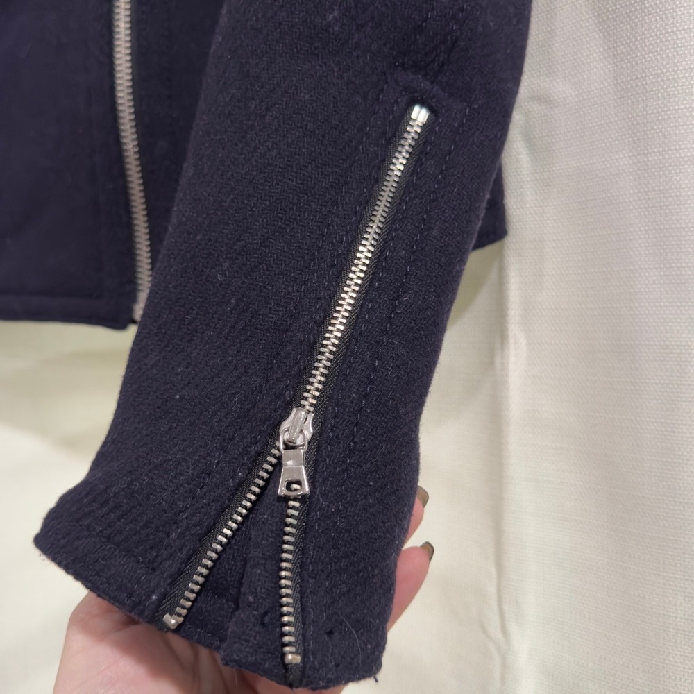 Gap Navy Blue Wool Blend Cropped Moto Biker Jacket Womens Small - Picture 3 of 6